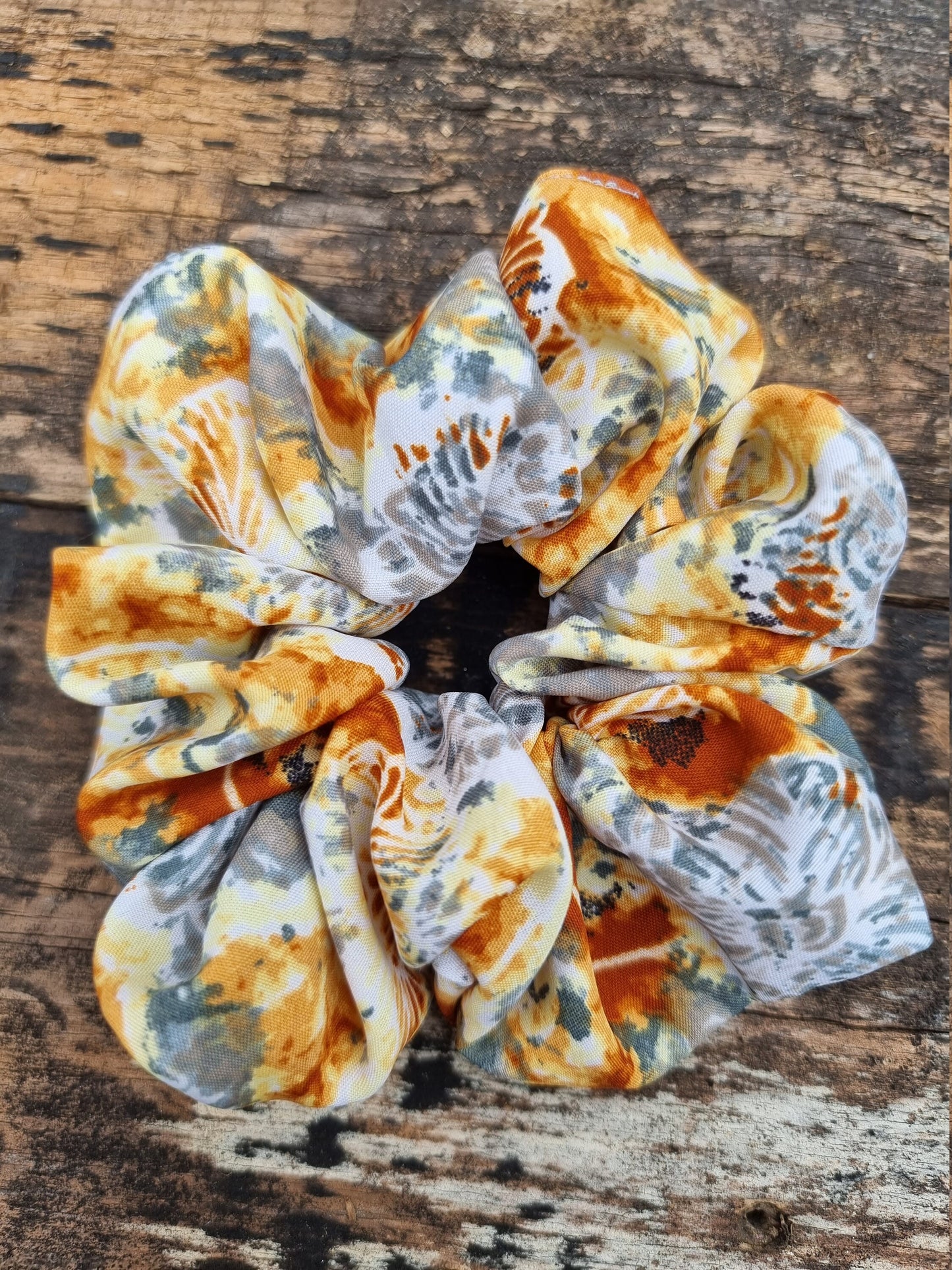 Abstract Orange and Grey Batik Super Soft Crepe Scrunchie | Hair Tie