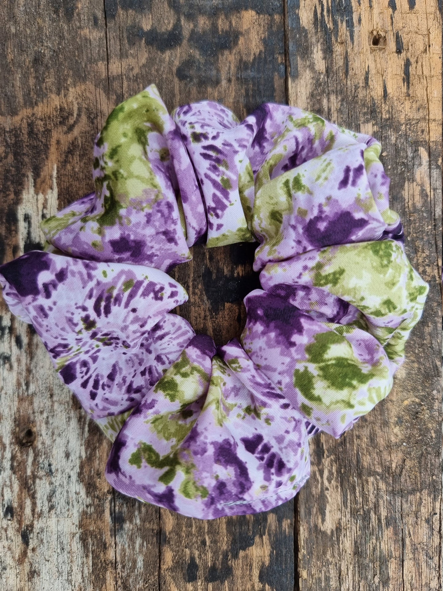 Abstract Purple and Green Batik Super Soft Crepe Scrunchie | Hair Tie