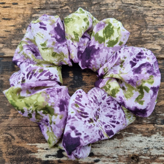 Abstract Purple and Green Batik Super Soft Crepe Scrunchie | Hair Tie