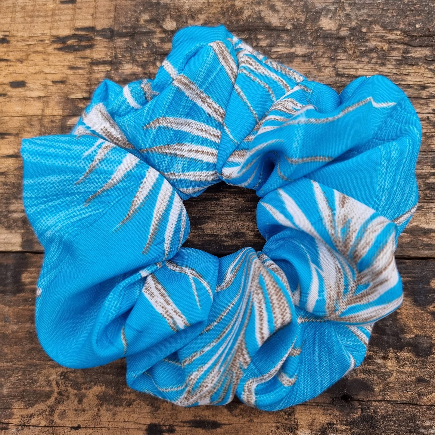 Abstract Turquoise Palm Leaf Super Soft Crepe Scrunchie | Hair Tie