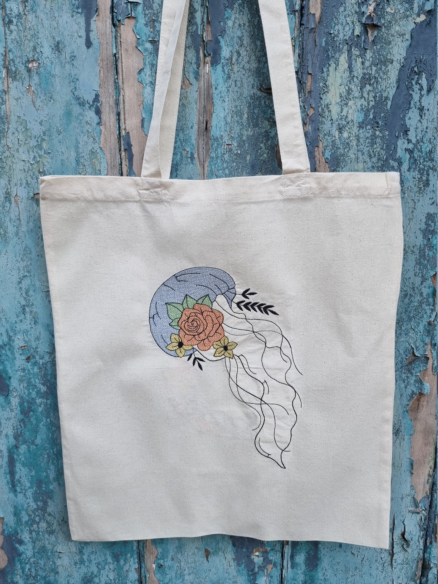 Floral Jellyfish Embroidered Tote