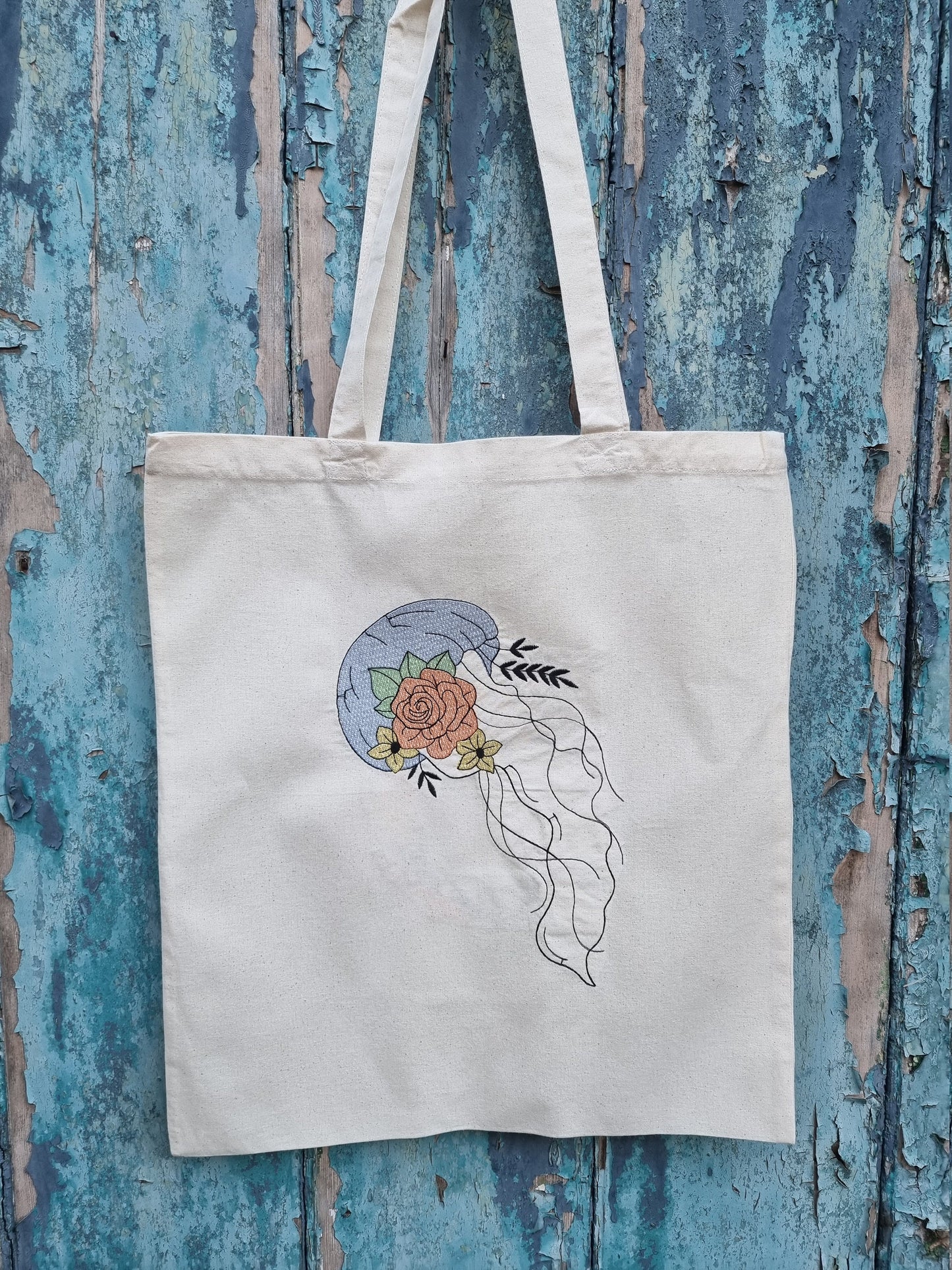 Floral Jellyfish Embroidered Tote