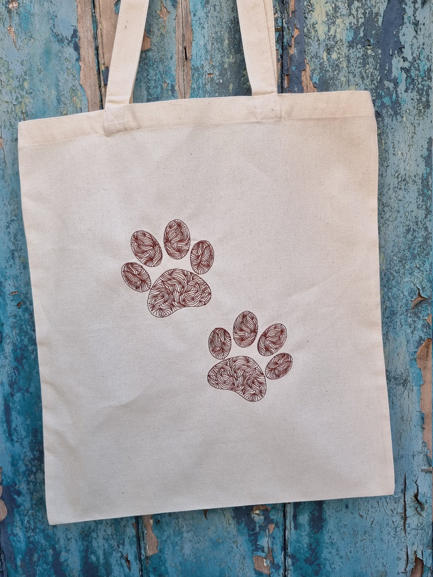 Line Art Paw Prints Embroidered Tote