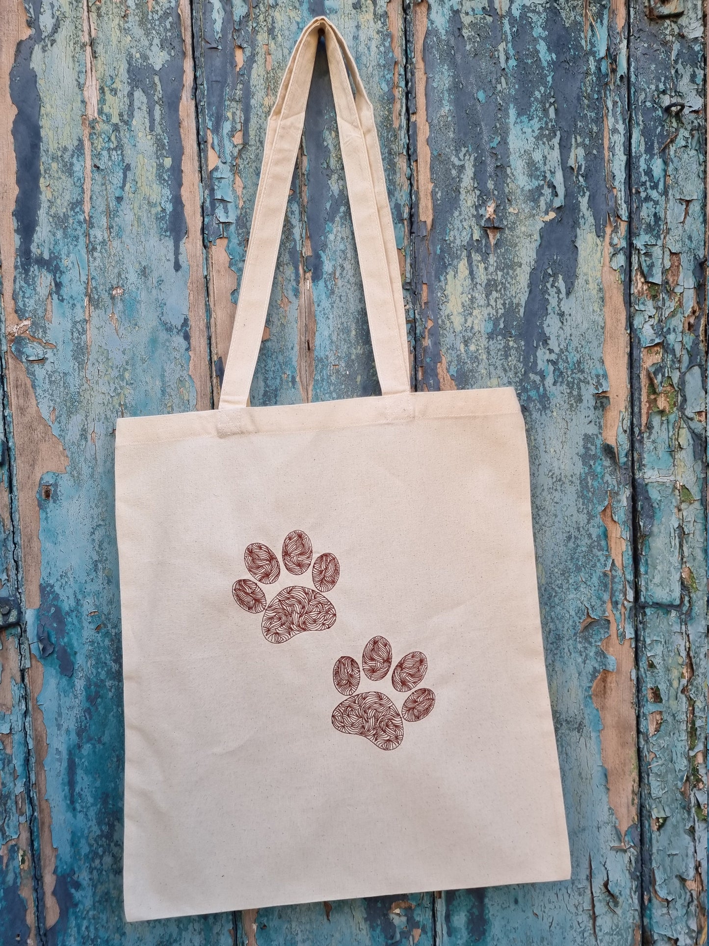 Line Art Paw Prints Embroidered Tote