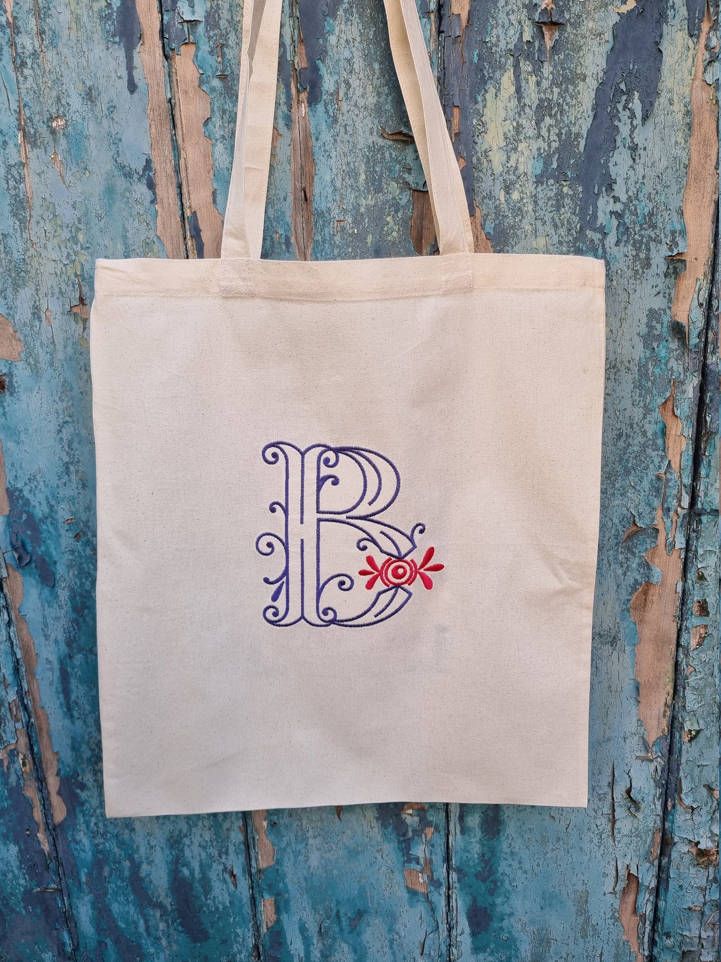 Sweet Bow Initial Embroidered Tote Bag