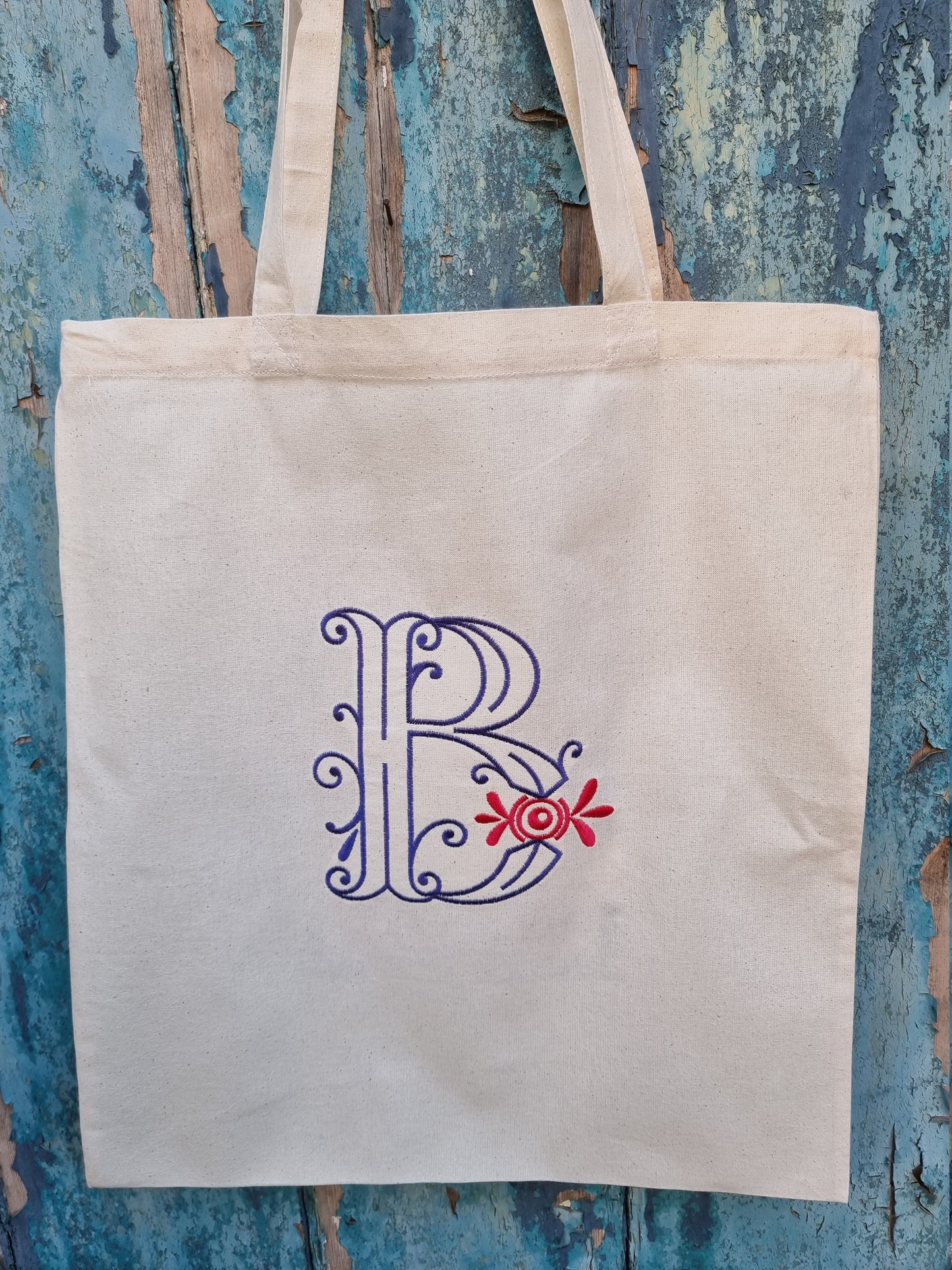 Sweet Bow Initial Embroidered Tote Bag