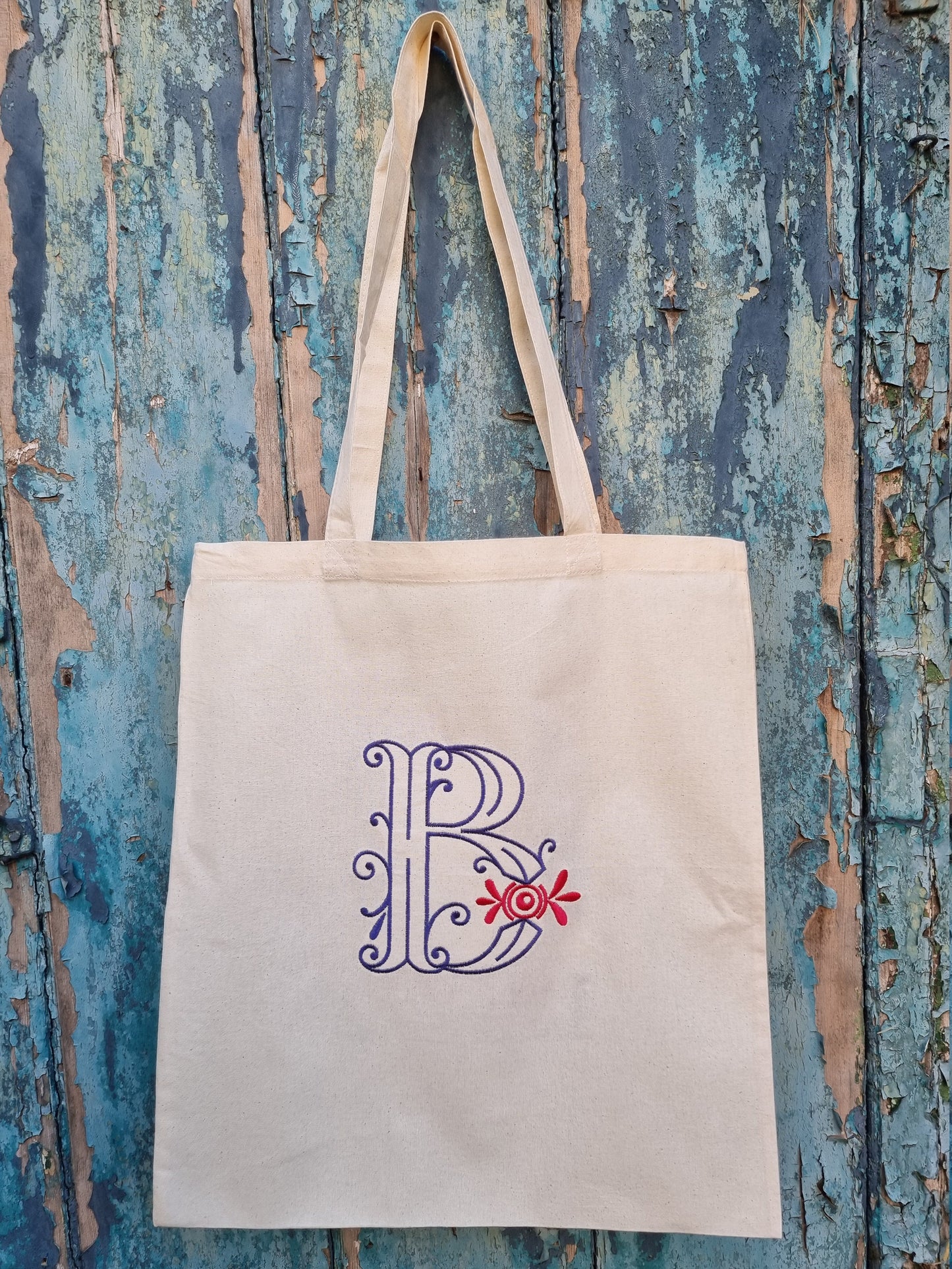 Sweet Bow Initial Embroidered Tote Bag