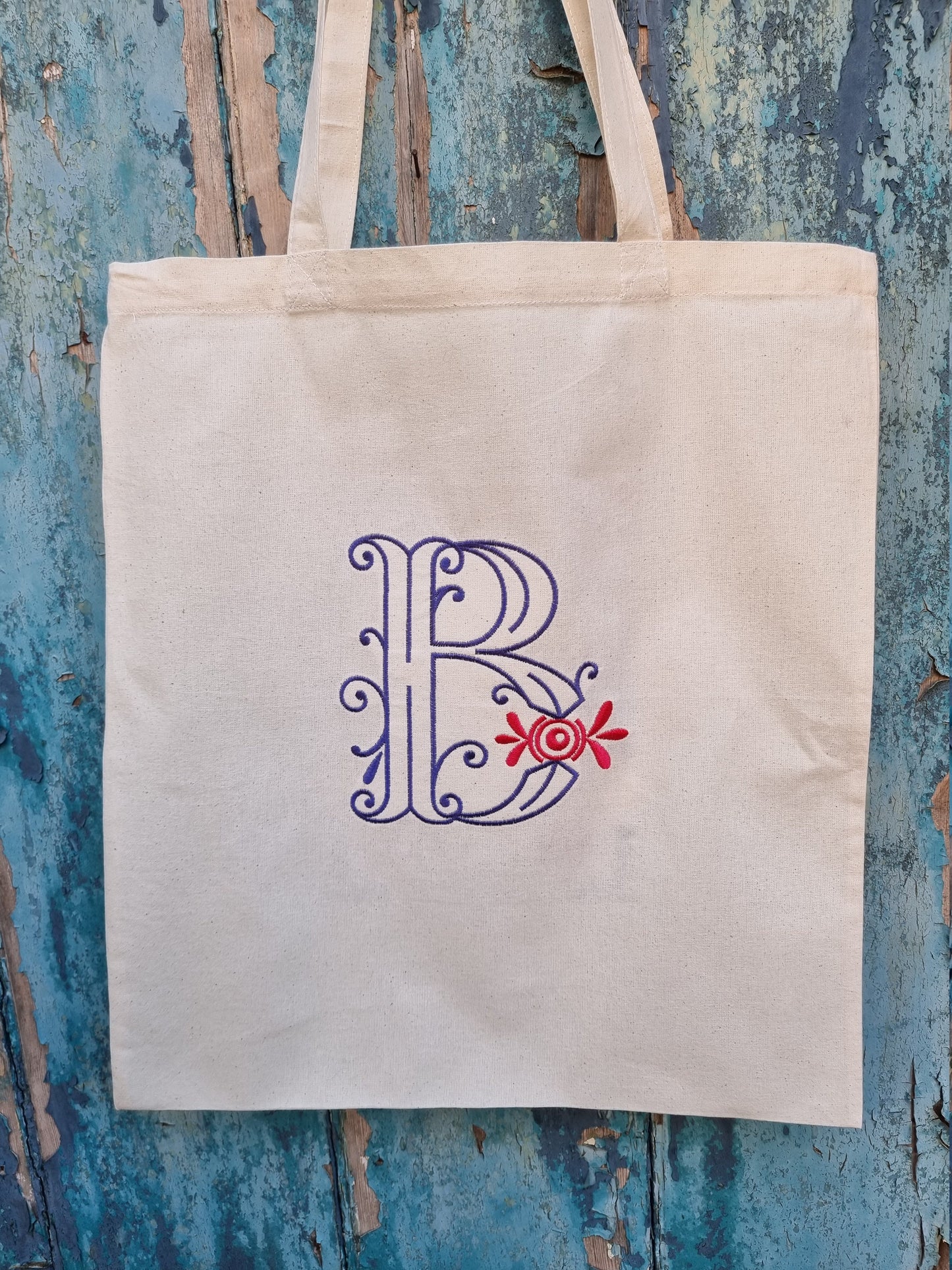 Sweet Bow Initial Embroidered Tote Bag