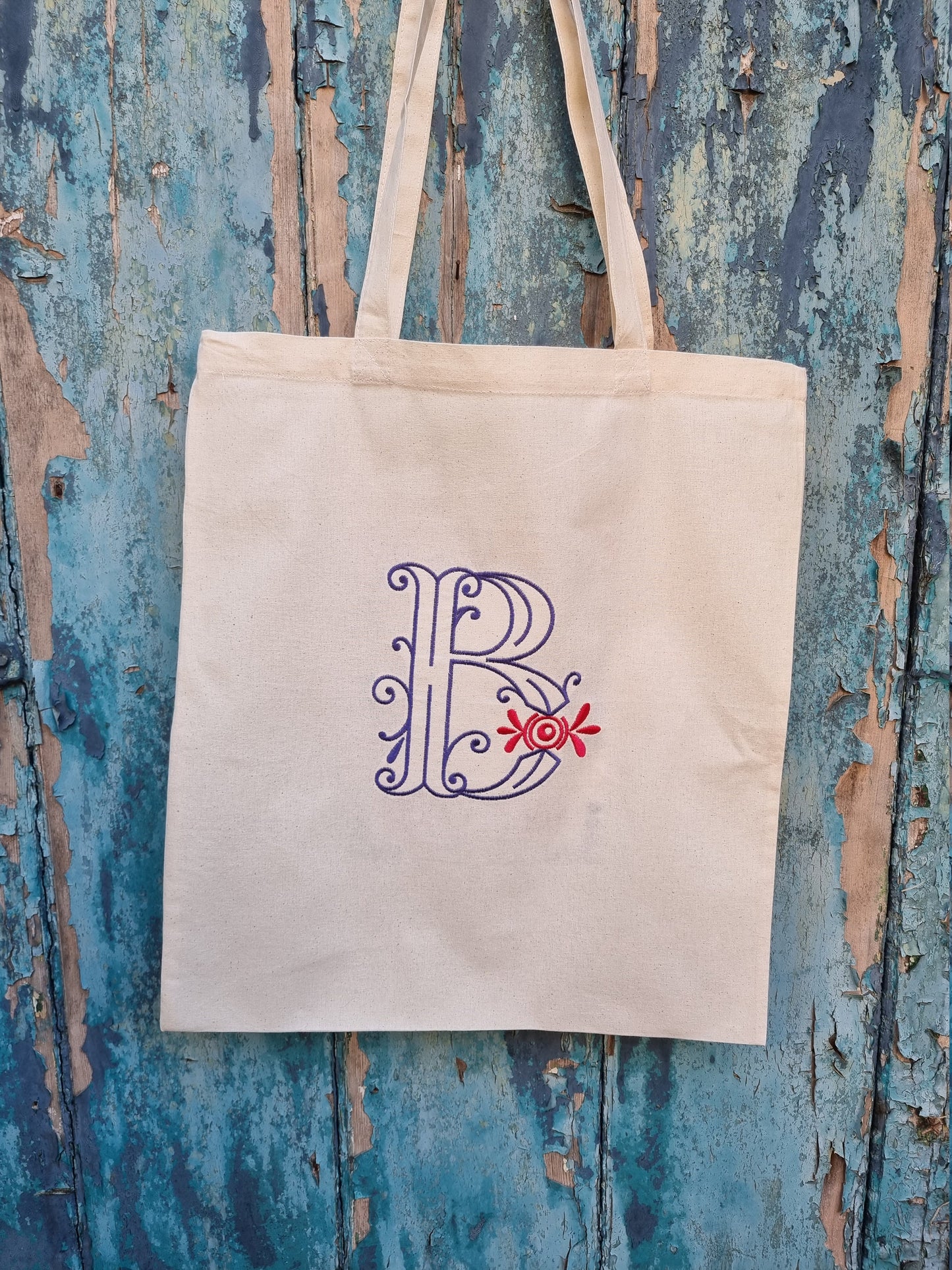 Sweet Bow Initial Embroidered Tote Bag