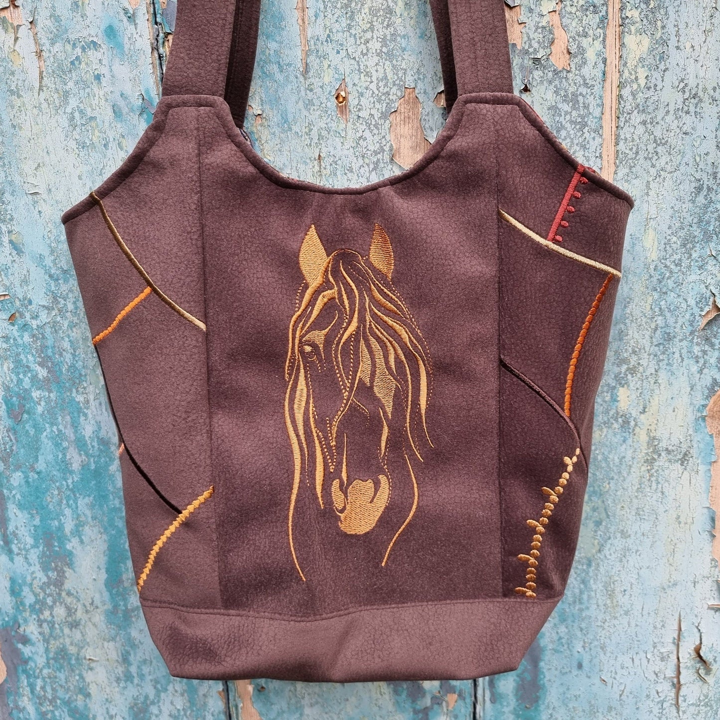 Elegant Horse Face Mosaic Over Shoulder Tote Handbag