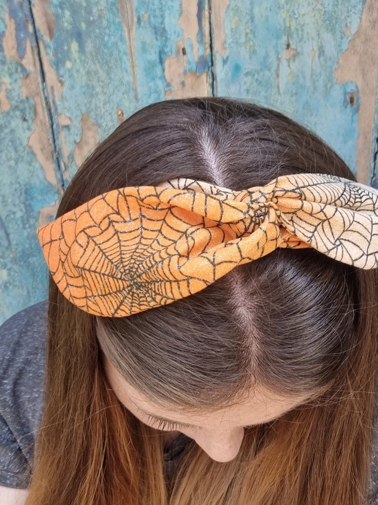 Sparkly Orange Cobweb Wired Headband