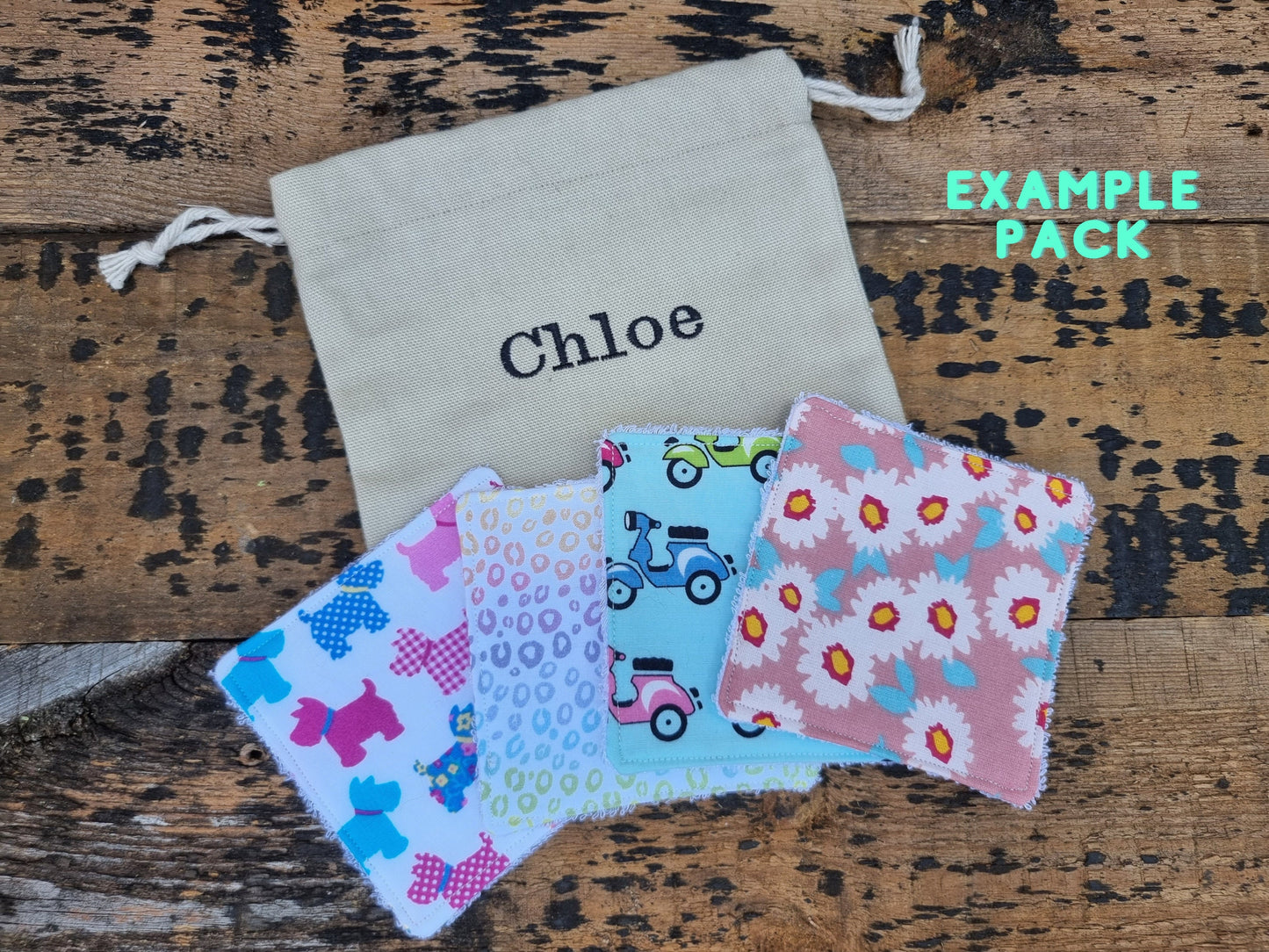 Mystery Reusable Bamboo Wipes | Random 4 Pack | Personalised Drawstring Storage Bag