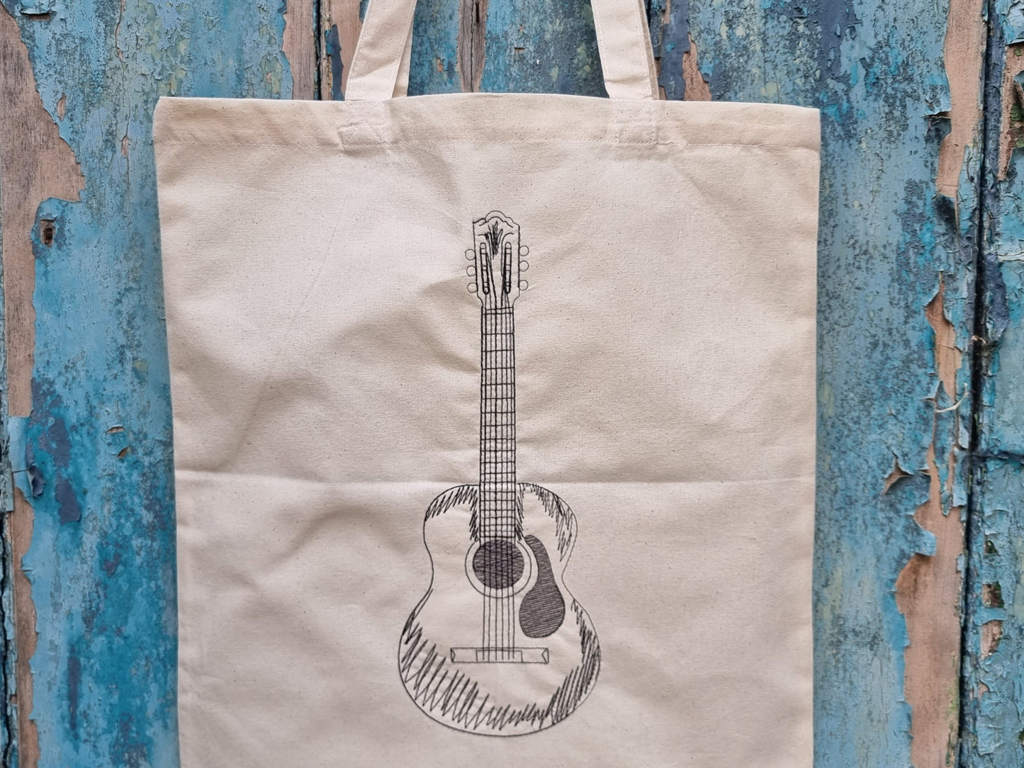 Guitar Sketch Embroidered Tote Bag