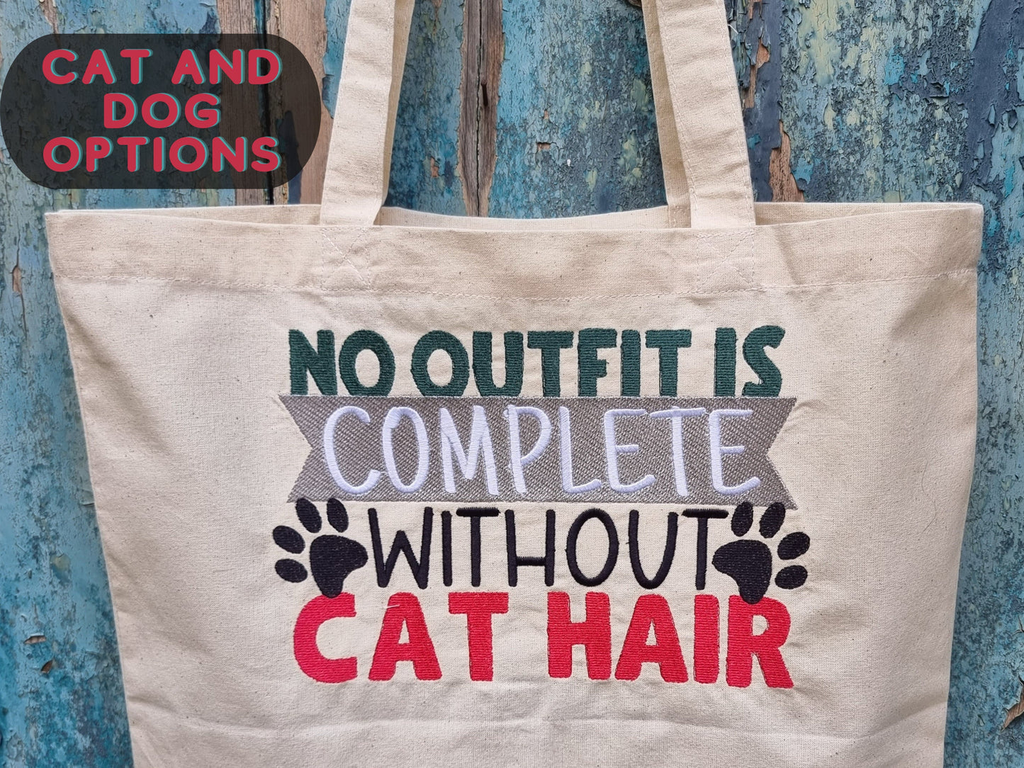 Funny Cat or Dog Hair Embroidered Tote