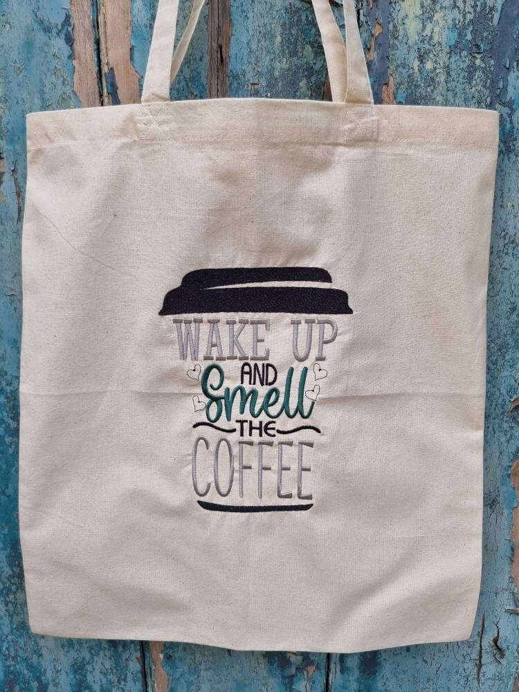 Smell the Coffee Embroidered Tote Bag