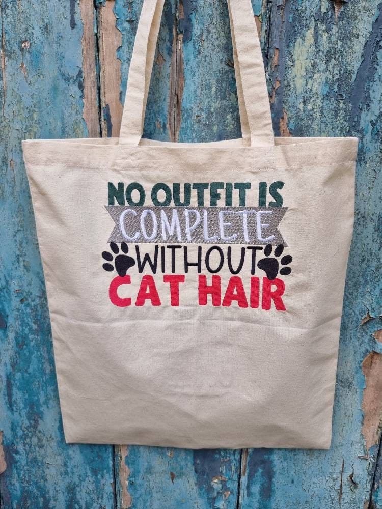 Funny Cat or Dog Hair Embroidered Tote