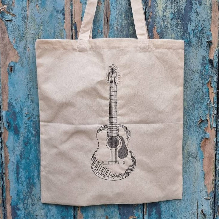 Guitar Sketch Embroidered Tote Bag