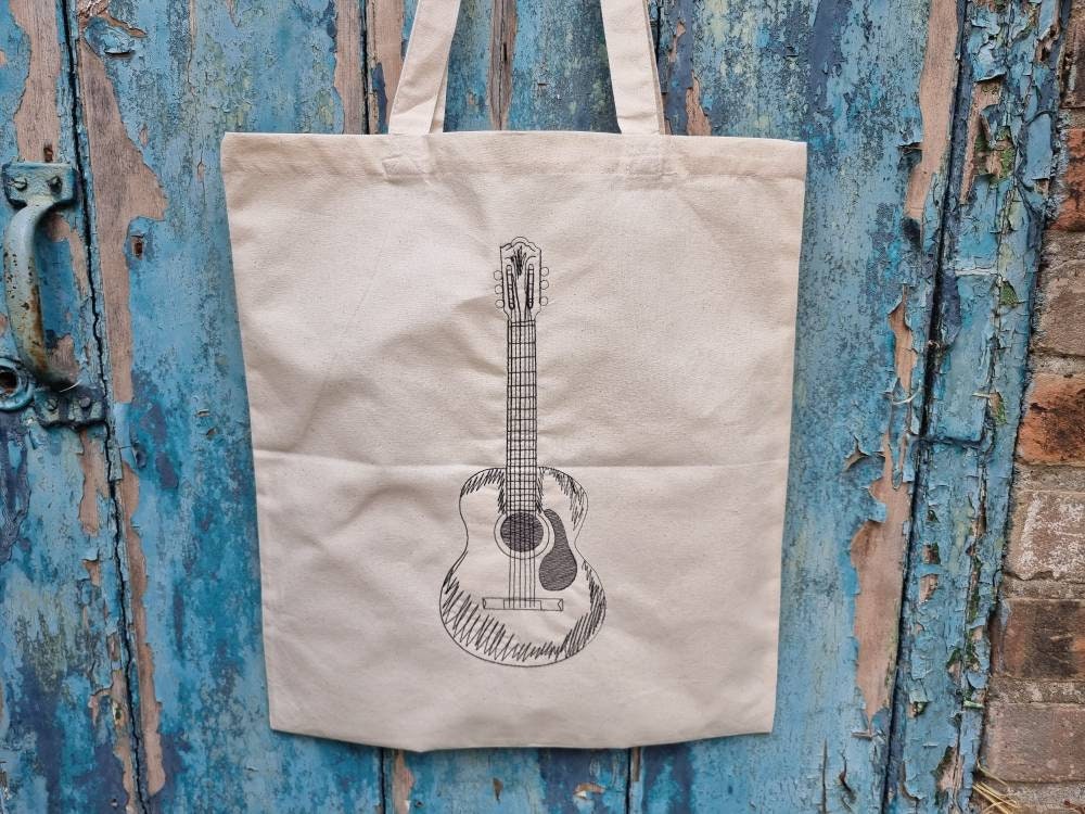 Guitar Sketch Embroidered Tote Bag