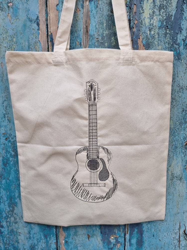 Guitar Sketch Embroidered Tote Bag