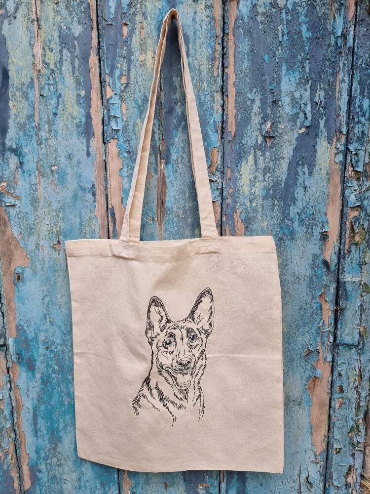 German Shepherd Sketch Embroidered Tote