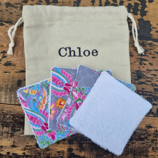 Grey Abstract Floral Reusable Wipes | Bamboo Towelling