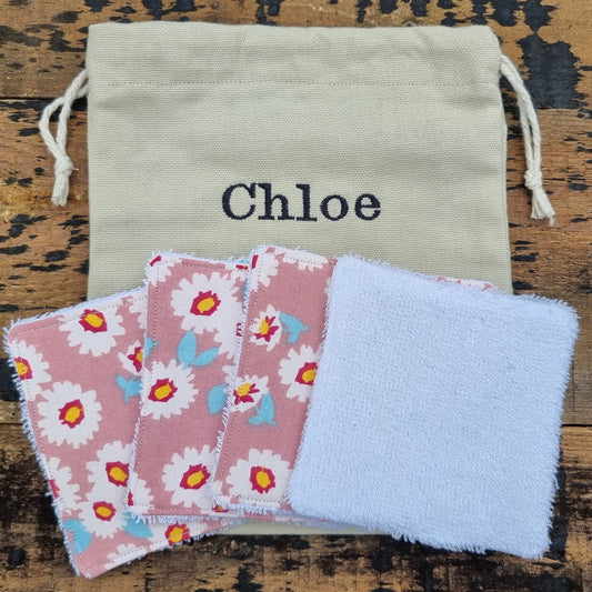 Cute Pink Daisies Reusable Makeup Wipes | Bamboo Towelling