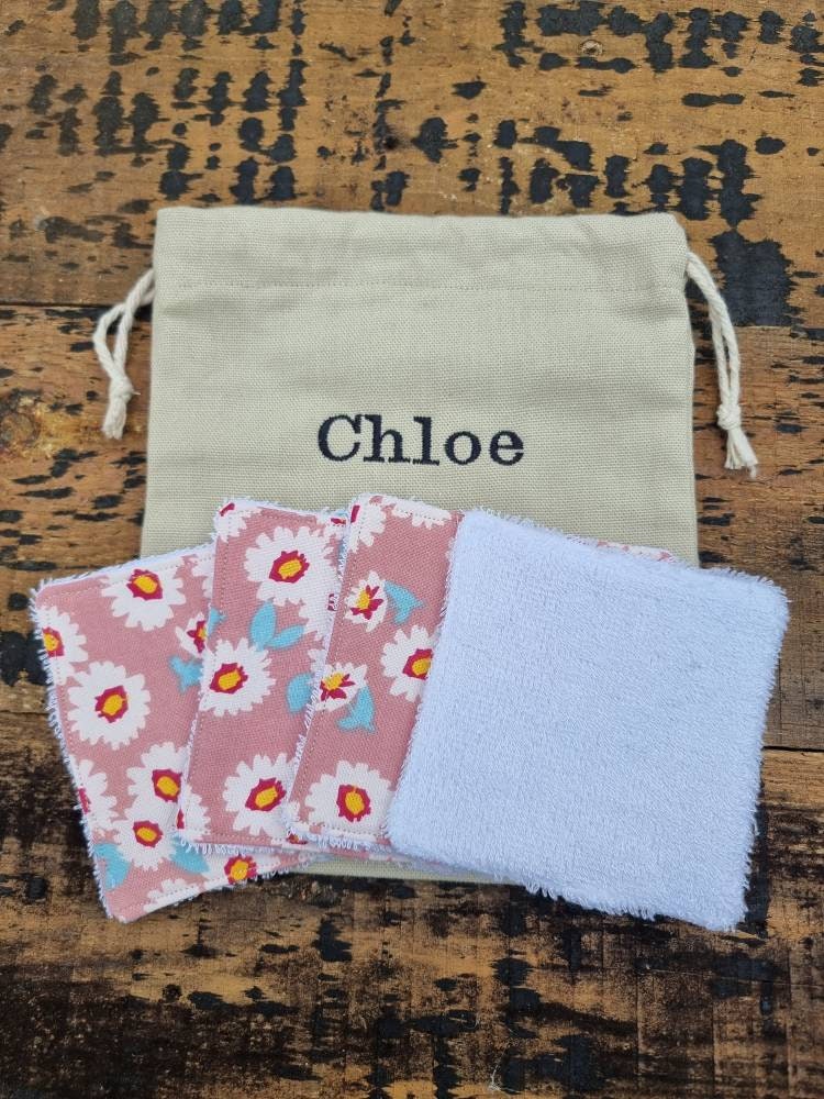 Cute Pink Daisies Reusable Makeup Wipes | Bamboo Towelling