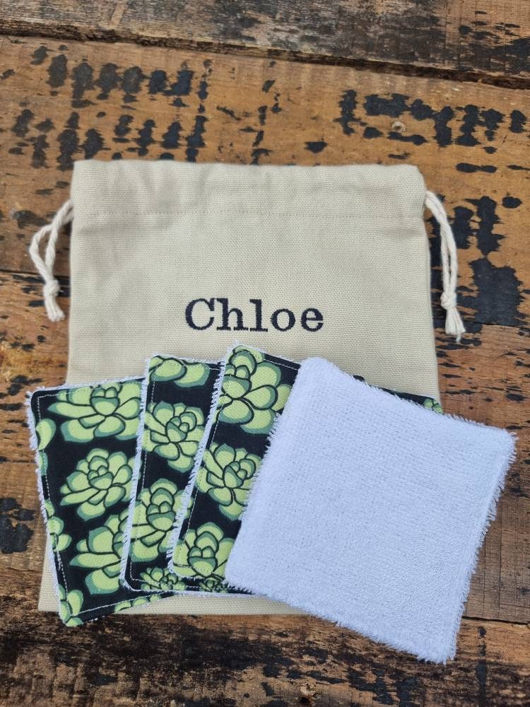 Cute Succulents Reusable Makeup Wipes | Bamboo Towelling