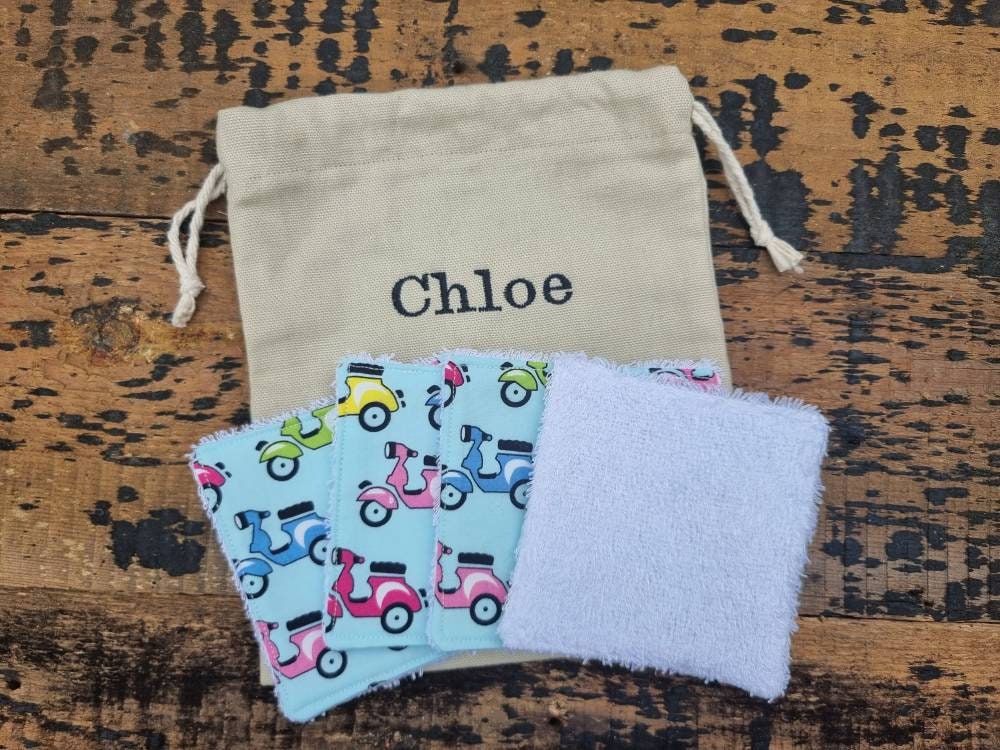 Colourful Moped Reusable Makeup Wipes | Bamboo Towelling