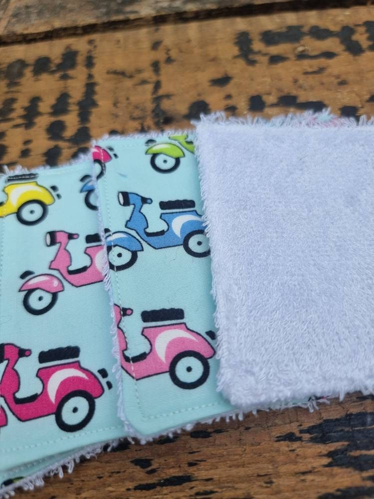 Colourful Moped Reusable Makeup Wipes | Bamboo Towelling