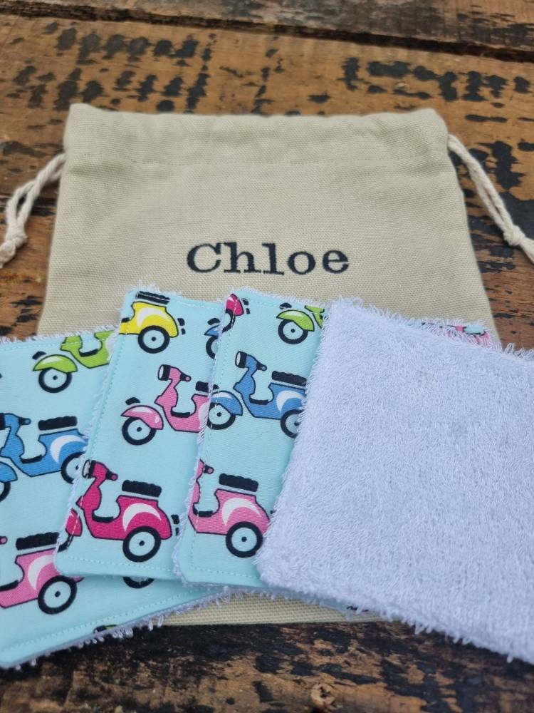 Colourful Moped Reusable Makeup Wipes | Bamboo Towelling