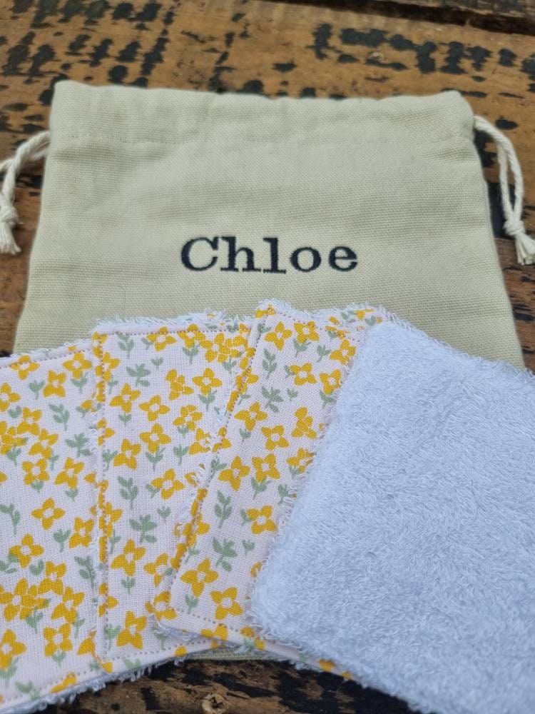 Yellow Mini Floral Reusable Makeup Wipes | Bamboo Towelling