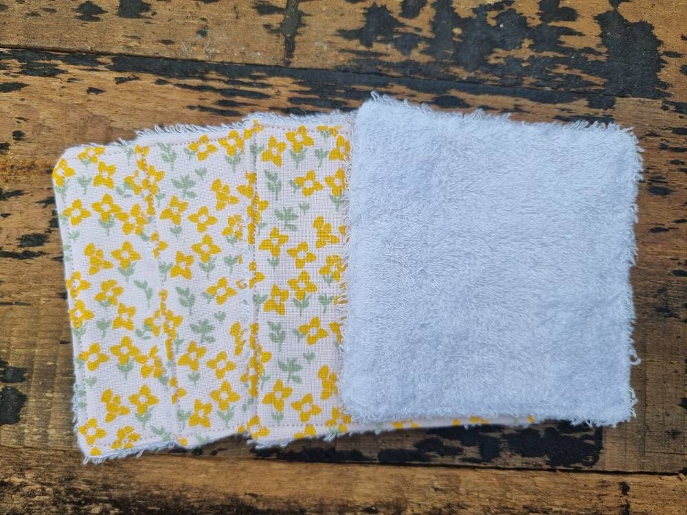 Yellow Mini Floral Reusable Makeup Wipes | Bamboo Towelling