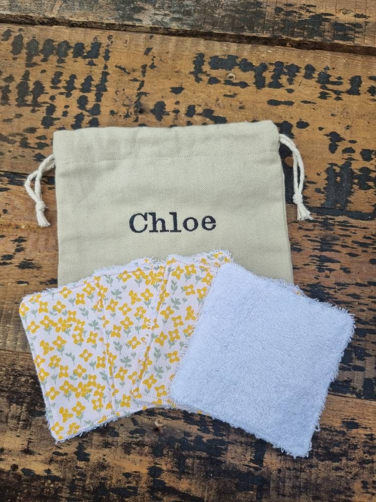 Yellow Mini Floral Reusable Makeup Wipes | Bamboo Towelling