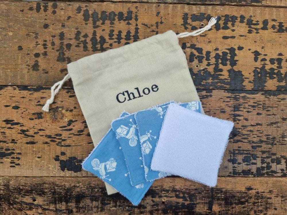 Blue Moped Reusable Makeup Wipes | Bamboo Towelling