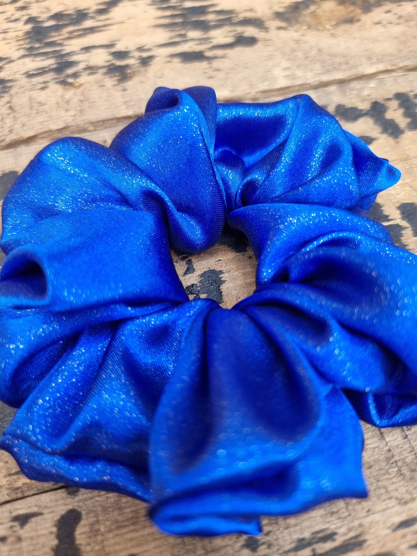 Royal Blue Glitter Satin Scrunchie | Hair Tie