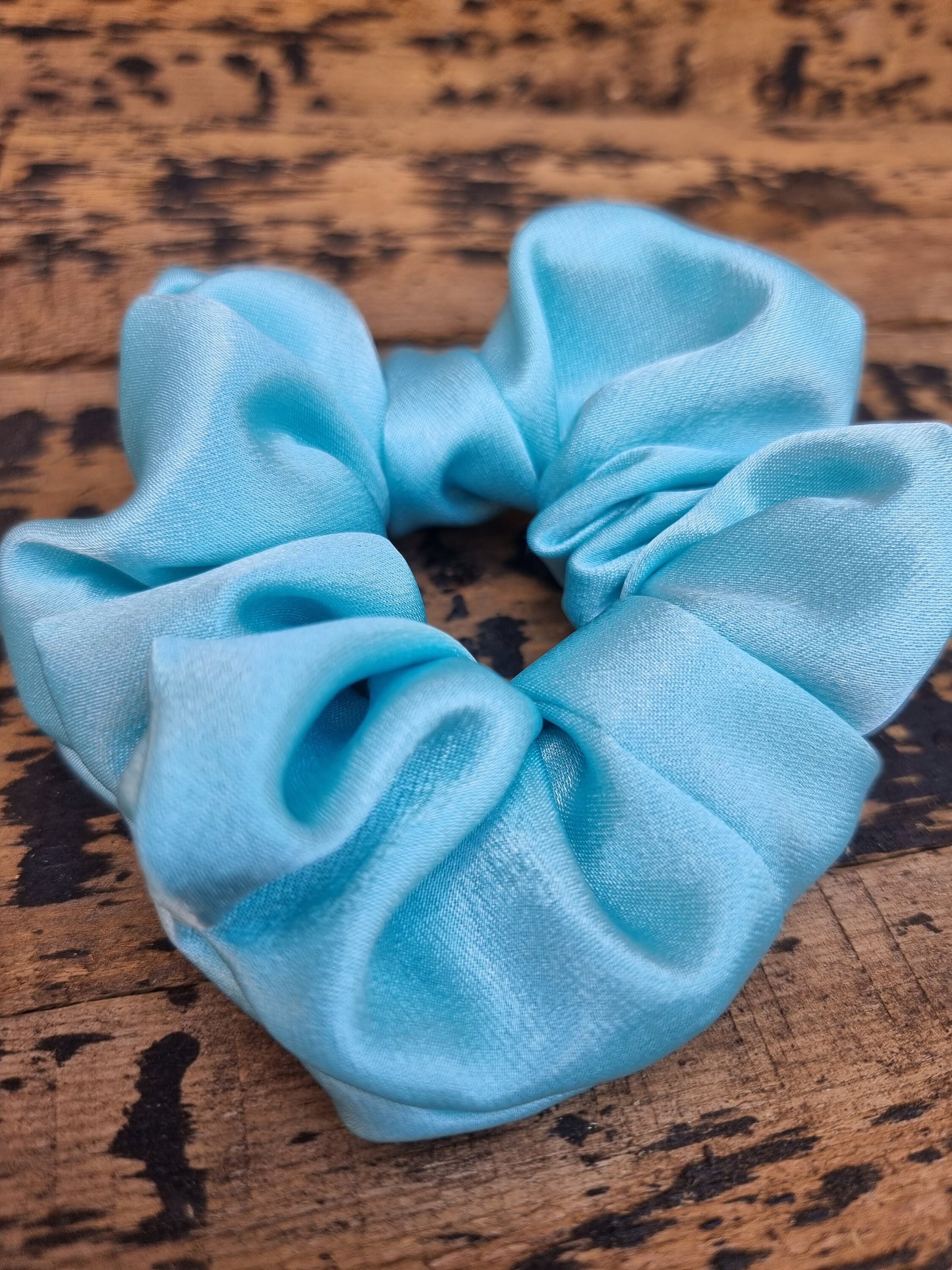 Light Aqua Blue Crepe Satin Scrunchie