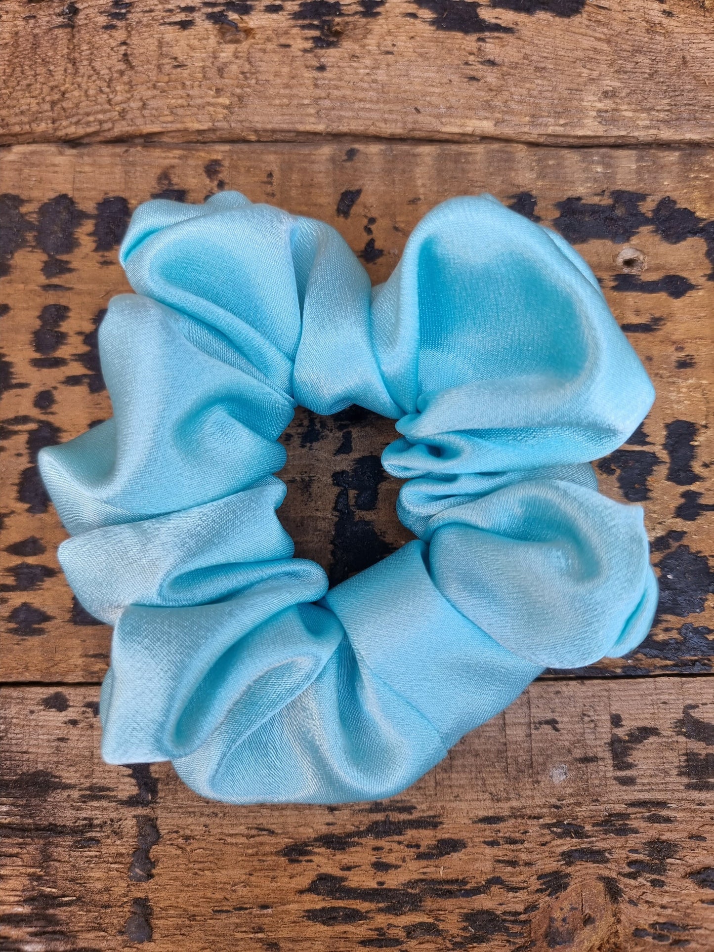 Light Aqua Blue Crepe Satin Scrunchie