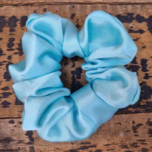 Light Aqua Blue Crepe Satin Scrunchie