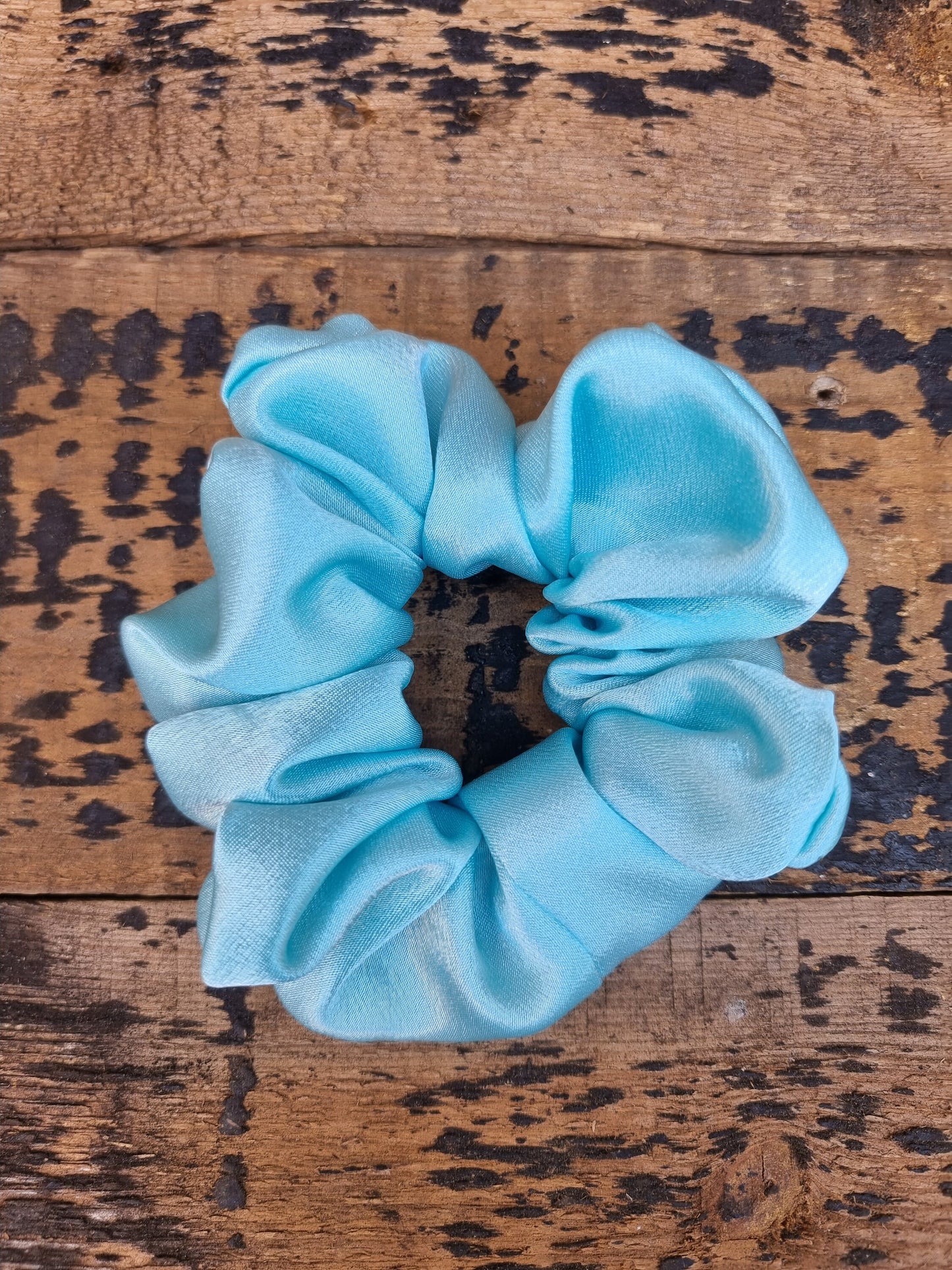 Light Aqua Blue Crepe Satin Scrunchie