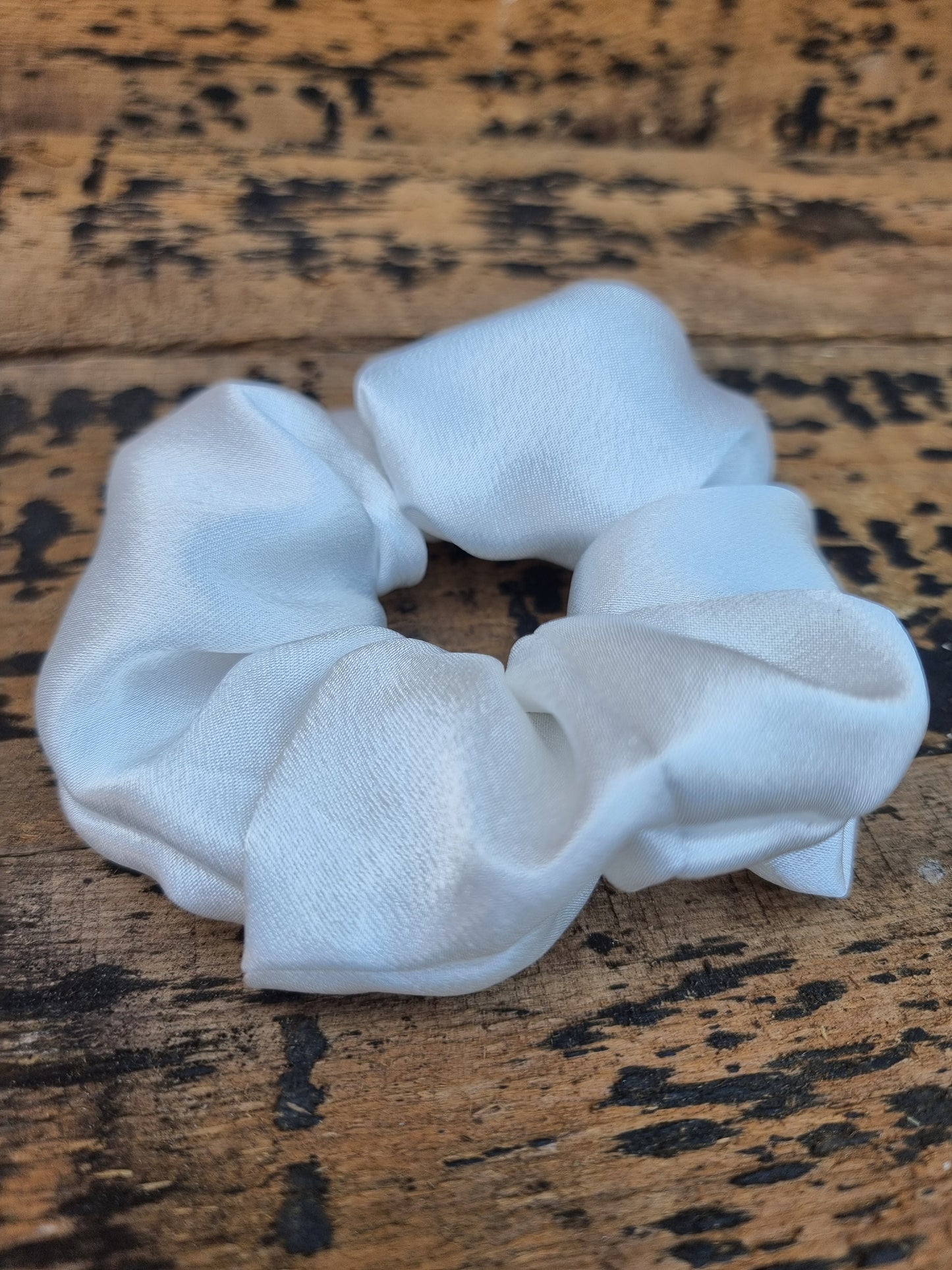 Ivory Snow Crepe Satin Scrunchie | Hair Tie