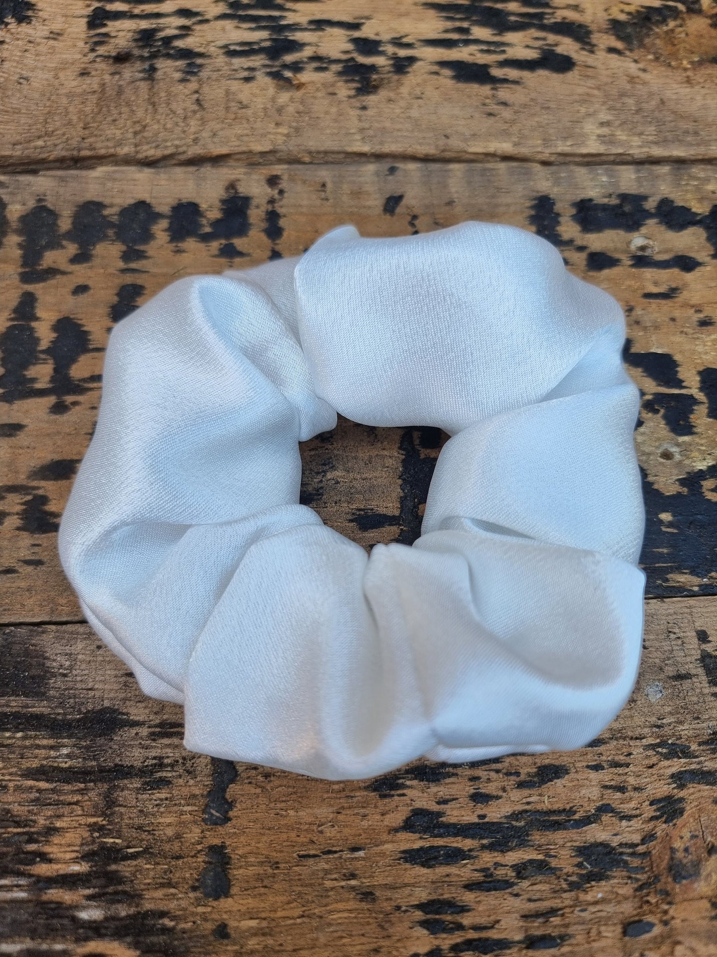 Ivory Snow Crepe Satin Scrunchie | Hair Tie