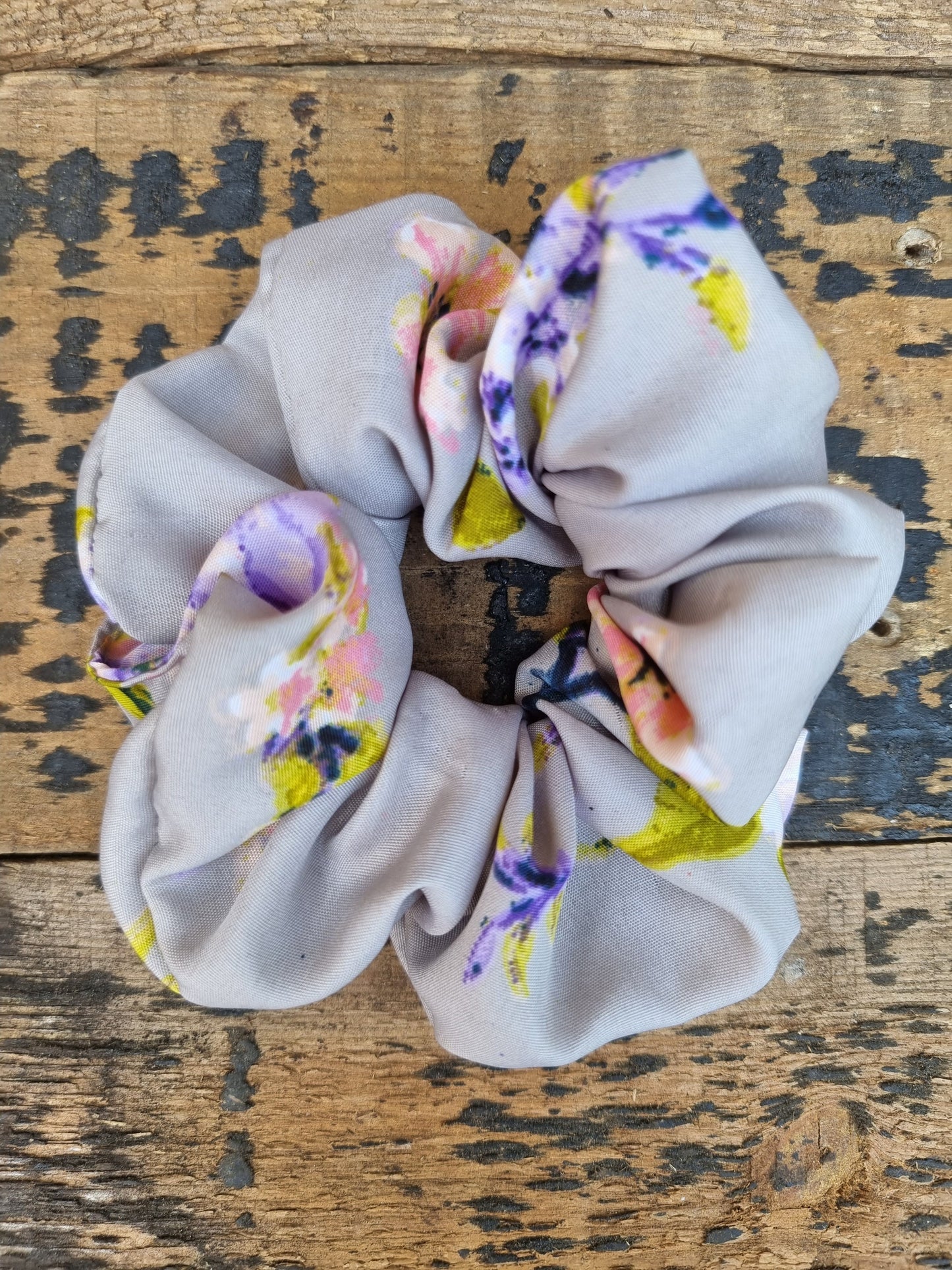 Grey Floral Print Scrunchie | Hair Tie