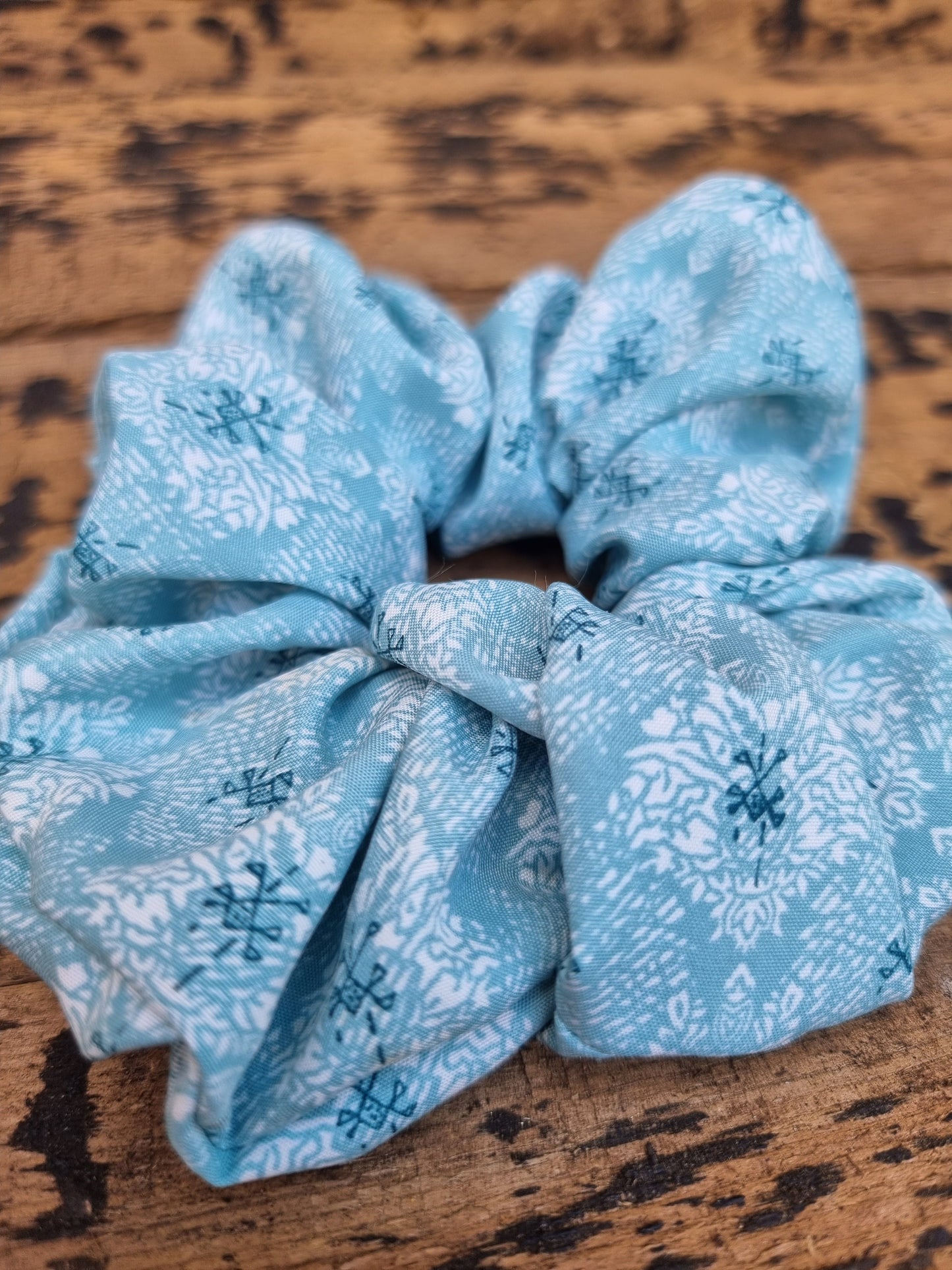 Light Aqua Blue Floral Scrunchie | Hair Tie