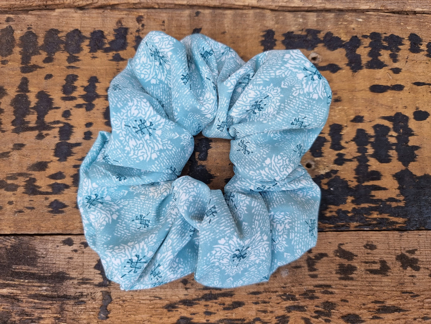 Light Aqua Blue Floral Scrunchie | Hair Tie