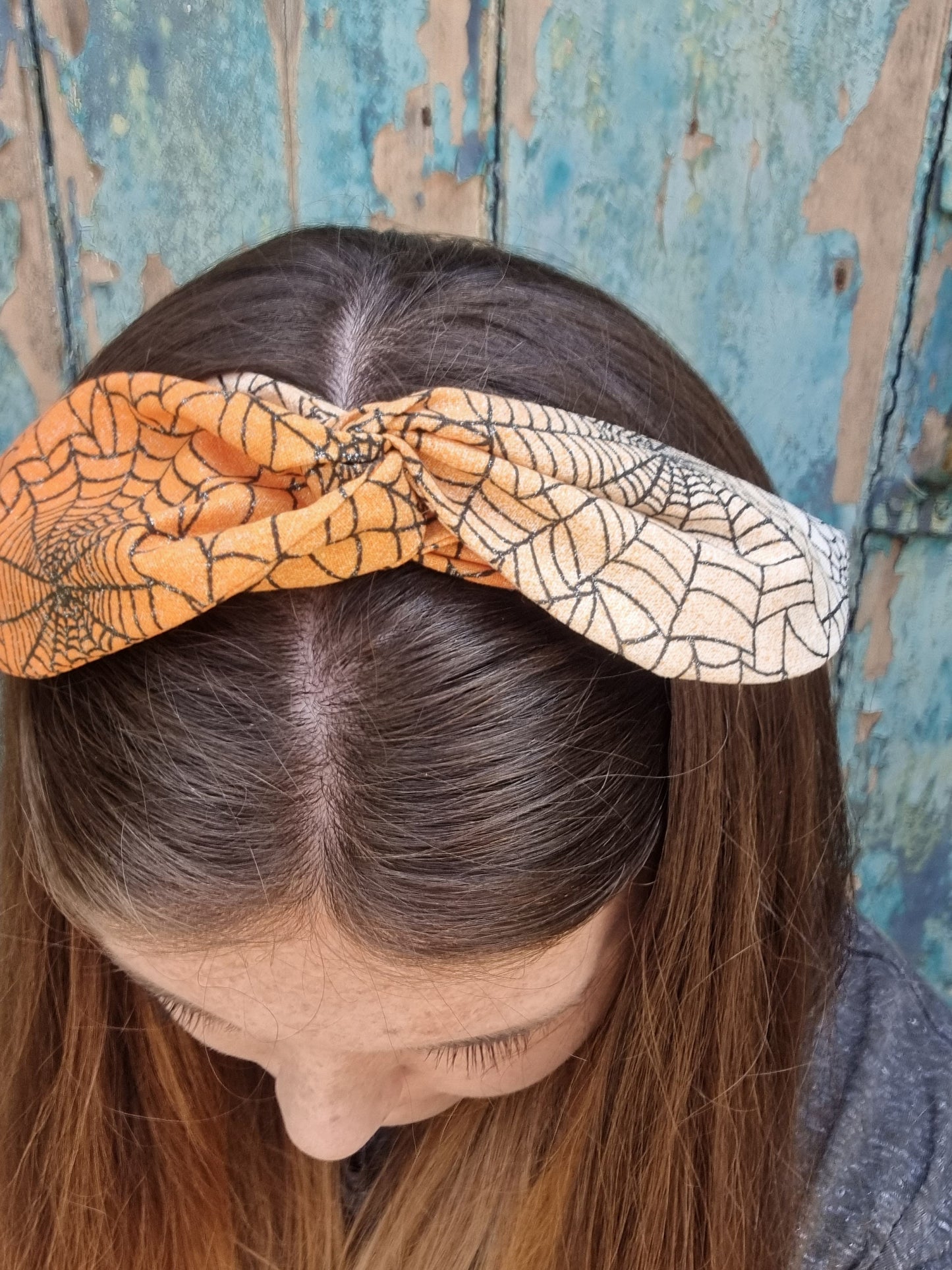 Sparkly Orange Cobweb Wired Headband