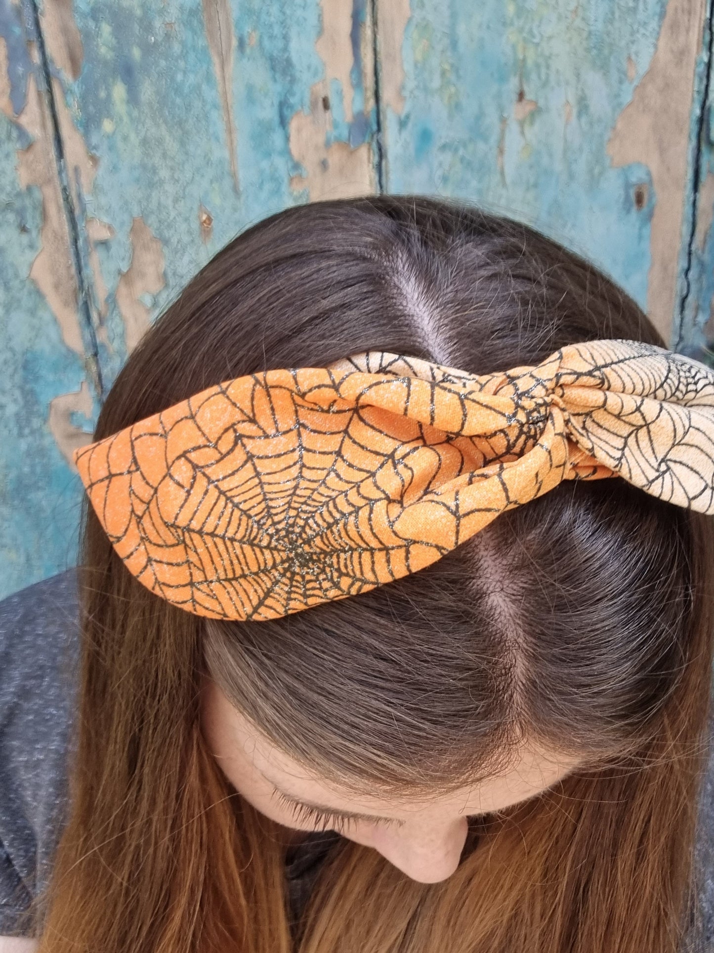 Sparkly Orange Cobweb Wired Headband