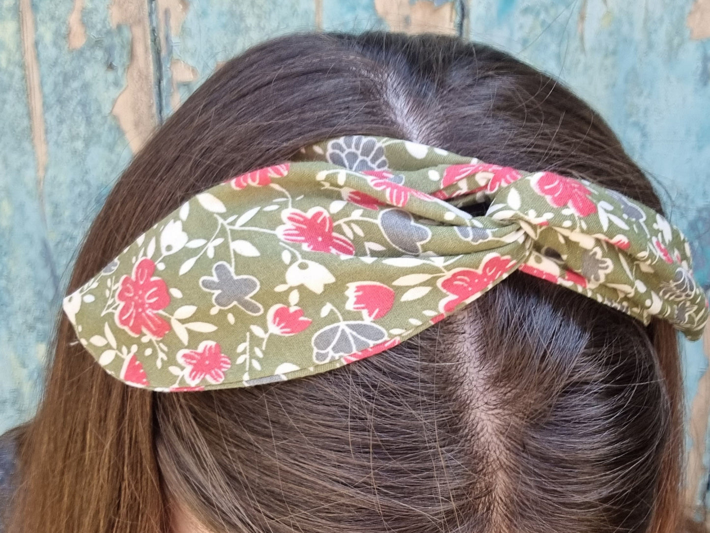 Dusty Olive Green Floral Wired Headband