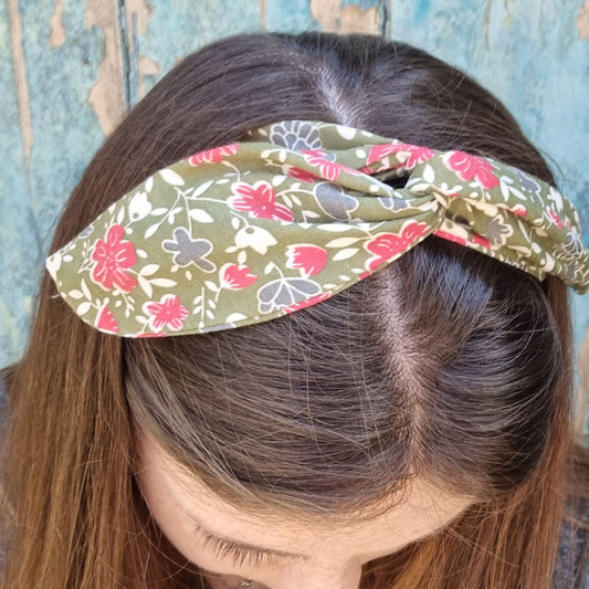 Dusty Olive Green Floral Wired Headband