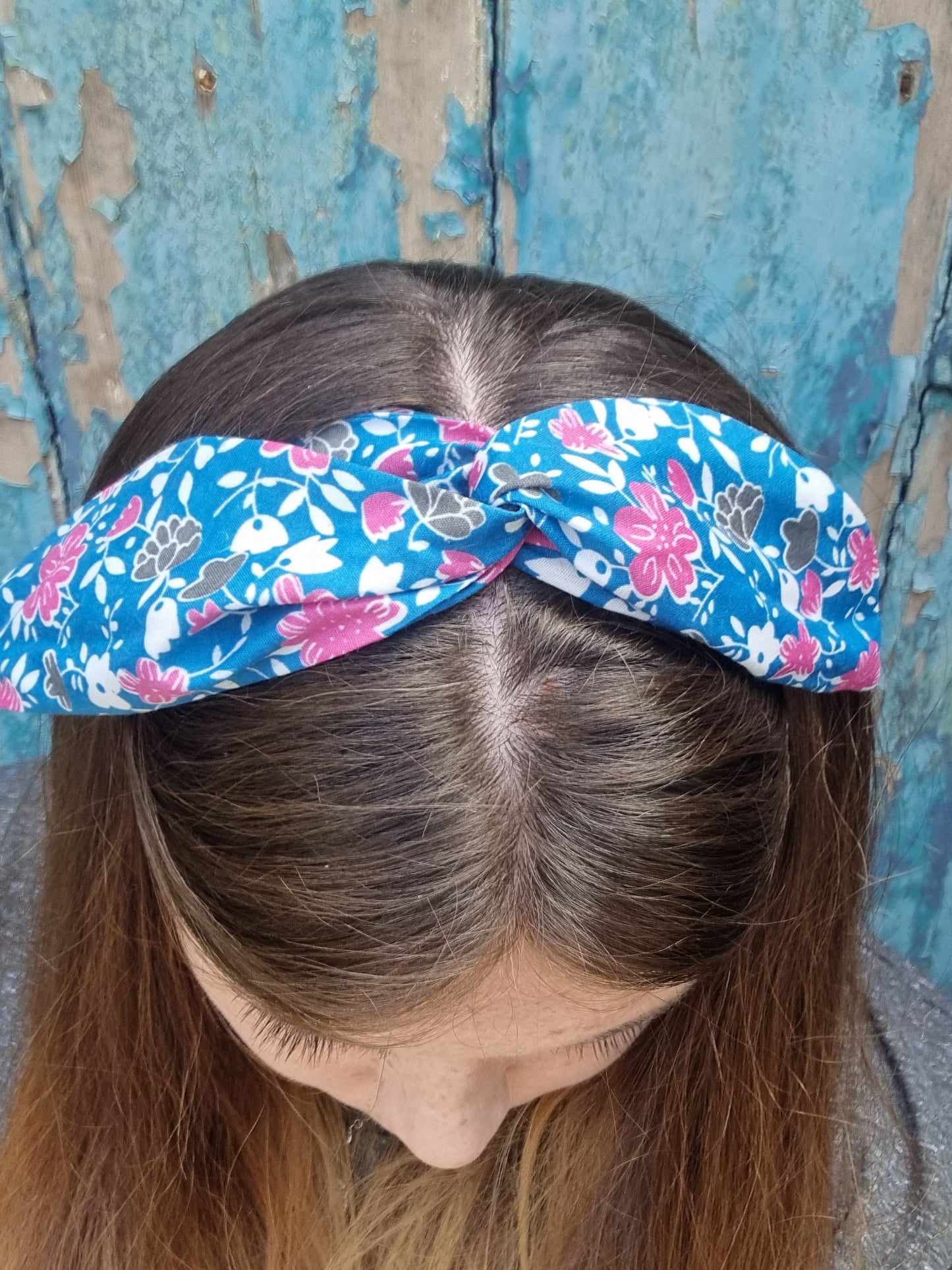 Dusty Blue Floral Wired Headband